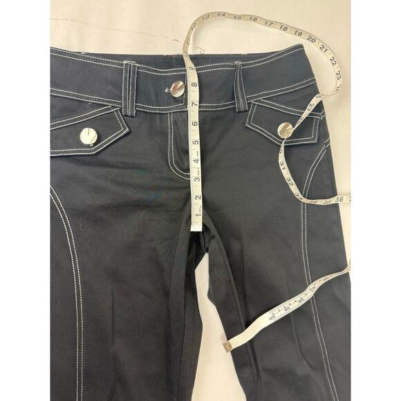 Vintage Y2K Capri Pants Black Oversize Buttons Silver Edgy High Contrast Size 6 - Picture 7 of 9